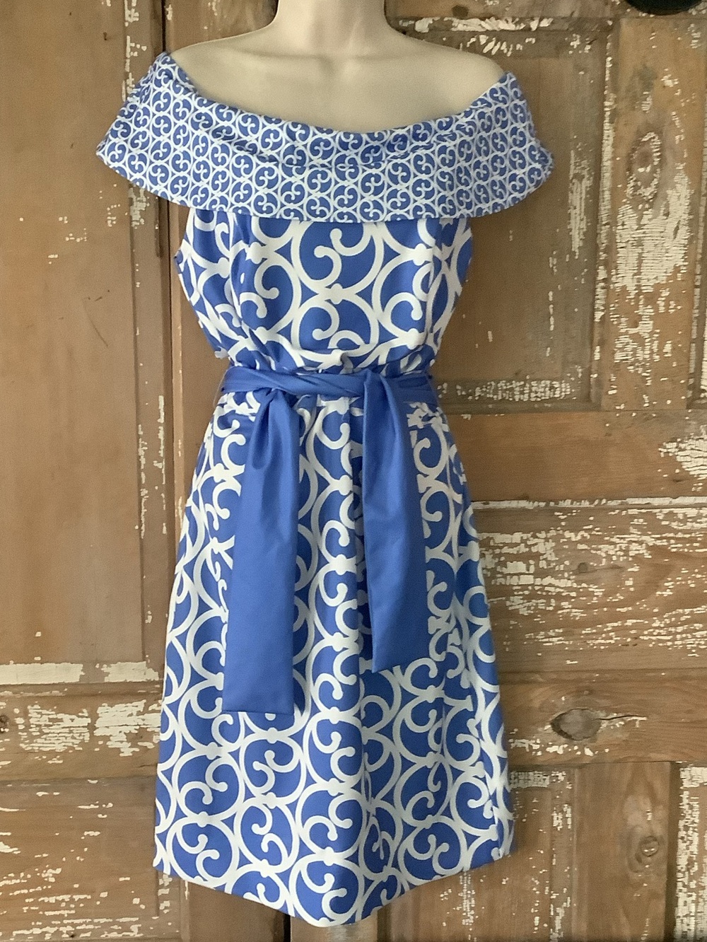 NWT NEW Gretchen Scott Heavens Gate Blue White Ladedera Jersey  Dress  small